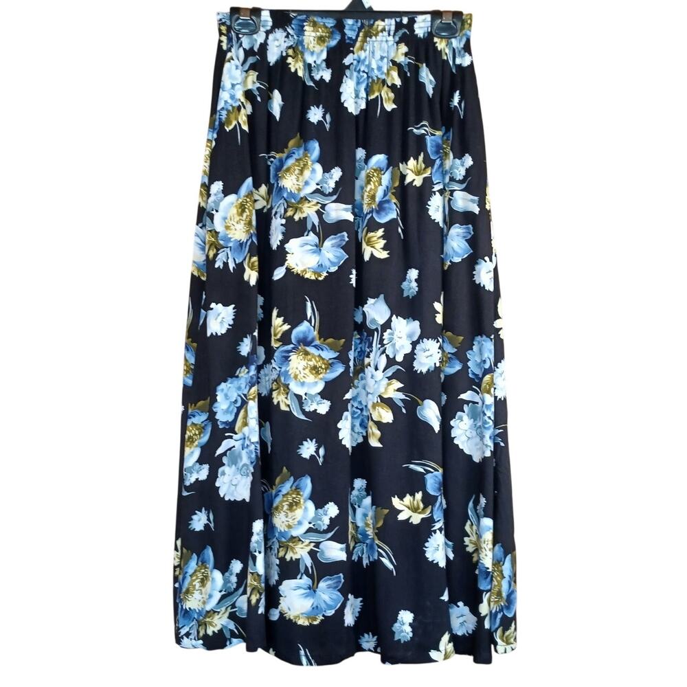 VTG Jara Black Floral Maxi Skirt Size Med 90s Grunge Prairie Style Made in USA - Picture 4 of 7
